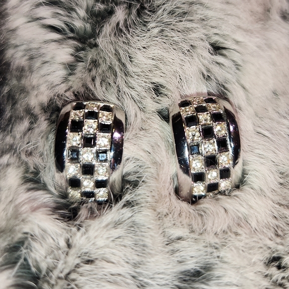 DIOR *RARE* Vintage Checkered silver tone earrings - Picture 1 of 6